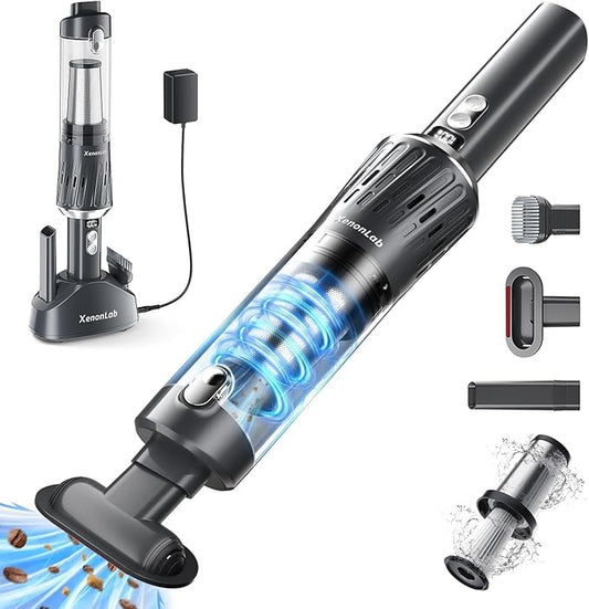 Handheld Vacuum Cordless 25000Pa Car Vacuum 3-in-1 Handheld Vacuum, Includes Smart Display and Charging Base Hand Vac Cordless Rechargeable One-Touch Empty for Home/Pet/Car(Silver)