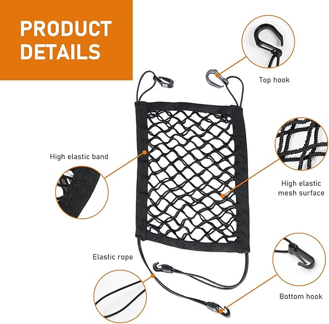 1 Pack Car Net Barrier for Seat, 10.2In x 11.4In Stretchable Vehicle Space Divider with Hook, Universal Anti-Falling Automotive Pet Barrier Mesh Replacement for Truck SUV Car (Black)