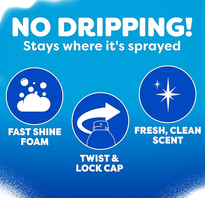Windex Fast Shine Foam Glass Cleaner, No-Drip Windows, Doors, Mirrors & Countertops Aerosol Cleaning Spray, Streak-Free Shine, Removes Fingerprints, Dust, Dirt, Grime & More 19 oz (Pack of 1)