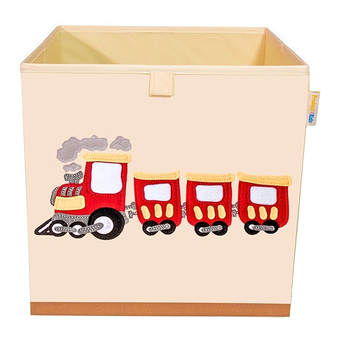 Washable Toy Box Storage Cube, Canvas Toy Chest Organizer Foldable Kids Toy Storage Organizers for Child's Bedroom or Playroom -13x13x13 Inch (Train)