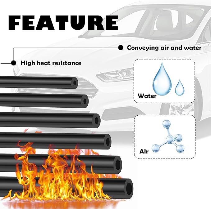6PCS 5Ft Vacuum Hose Automotive,Silicone Vacuum Hose with ID 1/8" 5/32" 3/16" 1/4" 5/16" 3/8",130PSI Max Pressure Vacuum Line Kit Silicone Tubing Car Accessories for Air/Water (6PCS)