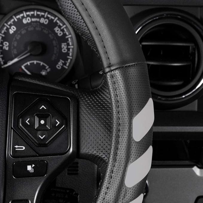 Cat® UltraSport Faux Black Leather Truck Steering Wheel Cover, Large 16 inch Size, Durable and Comfortable with Advanced Grip, Steering Wheel Cover for Truck Auto Van SUV