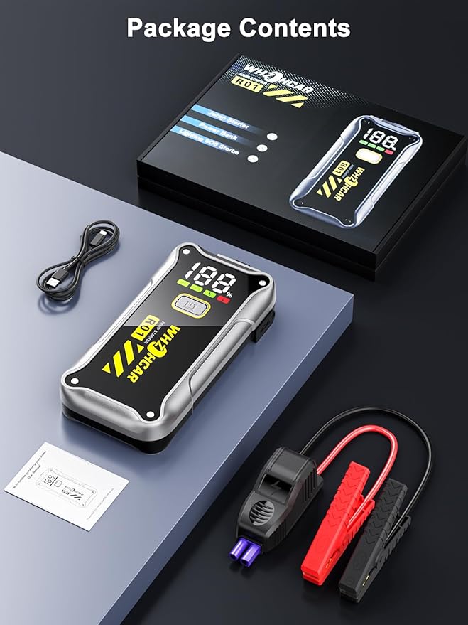 Car Jump Starter,12V 4000A Car Battery Jump Starter (9.0 Gas/7.5L Diesel) Fast Charging Portable Battery Pack with LCD Display Extended Jumper Cables LED Light