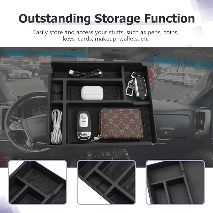 LUWU Center Console Organizer Compatible with 2019-2022 2023 2024 2025 2026 Chevy Silverado/GMC Sierra 1500 & 2020-2025 2026 Chevrolet Silverado/Sierra 2500HD 3500HD 1PC (Split-Bench Folding Seat)