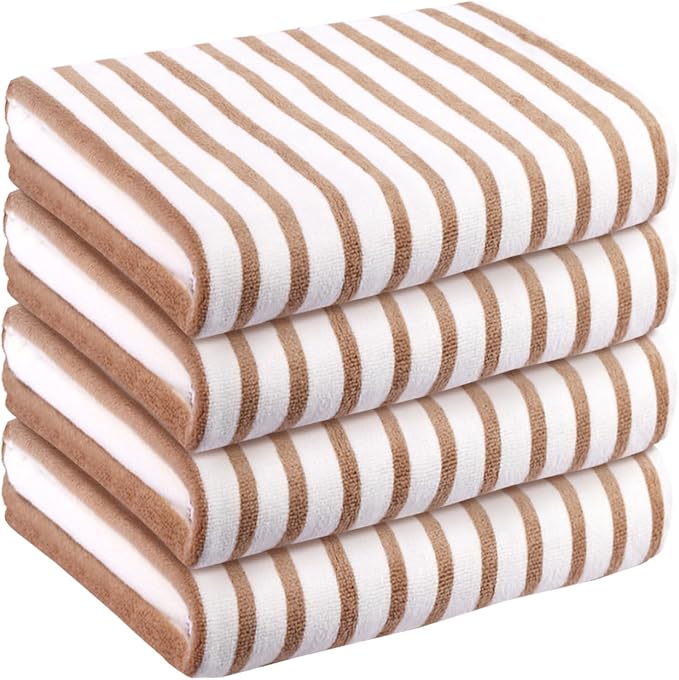 JML Beach Towels Set of 4, 30" x 60", Microfiber Bath Towel for Adult, Cabana Stripe, Absorbent, Quick Dry, Perfect for Salon, Hotel, Travel, Sport, Swimming, Yoga, Camping, Coffee