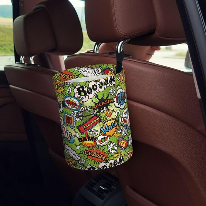 Car Trash Can Graffiti Pattern Multipurpose Collapsible Leakproof Trash Bin Car Accessories for Car Automotive Truck SUV