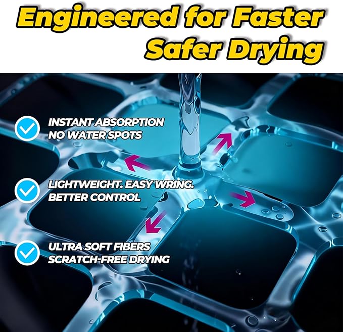 SHSCLY Professional Car Drying Towel – 2-Pack XL Microfiber Towels for Cars, Trucks & SUVs, No Drag, Paint-Safe, Controlled Streak-Free Drying, Lightweight Feel When Wet, Soft & Absorbent, 29" × 33"