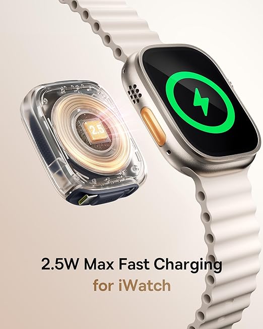 Baseus Retractable USB C Cable for Apple Watch, 100W 5A Fast Charging Cable with 2.5W Max Wireless Charger, Freely Adjustable Within 3ft, Type-C Cord for iPhone 17 Pro/Plus/Max, Galaxy S24, iPad Pro