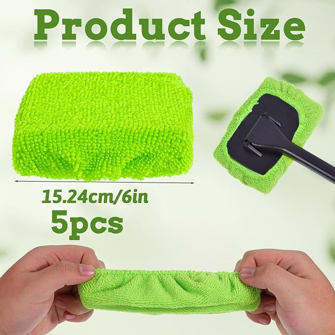 5 PCS Car Care Microfiber Cloths for Windshield Cleaner, Microfiber Cleaning Cloth for Windshield Cleaning Tool Interior Car Window Cleaner Washing Bonnets, Reusable Window Washing Pads Cover Kit