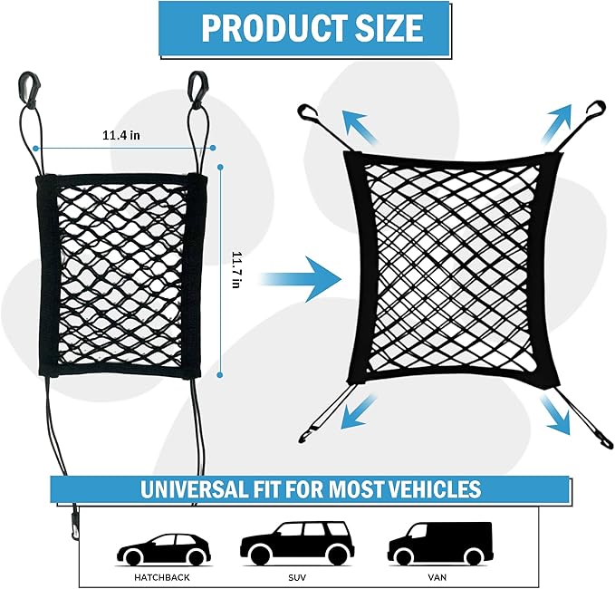 Dog Barrier for Car Back Seat, Stretchable Pet Net Barrier for SUV & Truck, Universal Fit, Easy Install, Keeps Dogs & Kids Safe