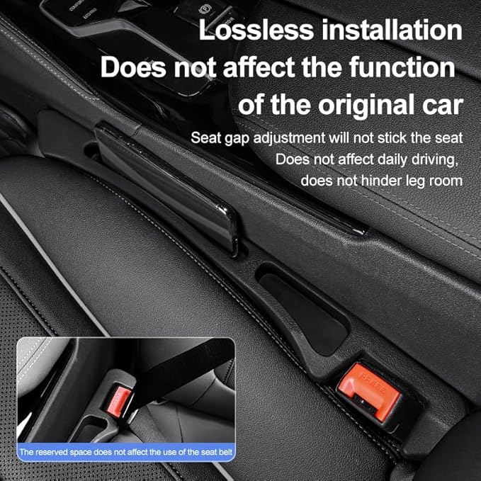 Car Seat Gap Filler Organizer 2 Pack - Universal Side Pocket Console Storage with Phone Slot & Charging Hole - SUV & Truck Interior Accessories - Crevice Blocker & Catcher for Gaps 1.1-2" - Black