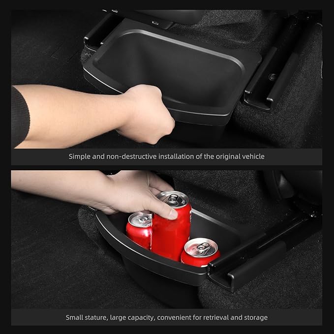 LUCKEASY Rear Center Console Floor Storage Box For Tesla Model Y Juniper 2025 2026 Storage Organizer 2nd Row Center Console Rubbish Bin Can TPE For Model Y Accessories Black
