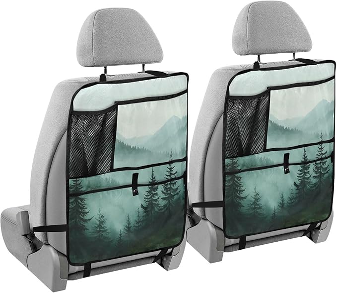 Green Mountains and Pine Trees 3500 1 Pack Backseat Car Organizer with Storage Pockets Seat Back Organizers for Kids Kick Mats Backseat Protector Automotive