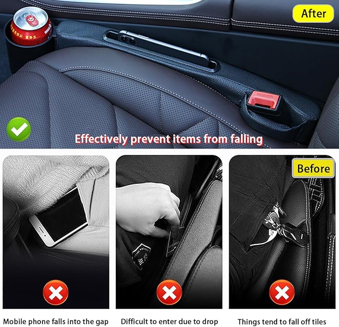 2 Pack Car Seat Gap Filler with Storage Box,Fill the Gap Between Seat and Console,Car Console Gap Filler,Prevent Things from Dropping,Convenient to Storage Keys and Phone(Black)
