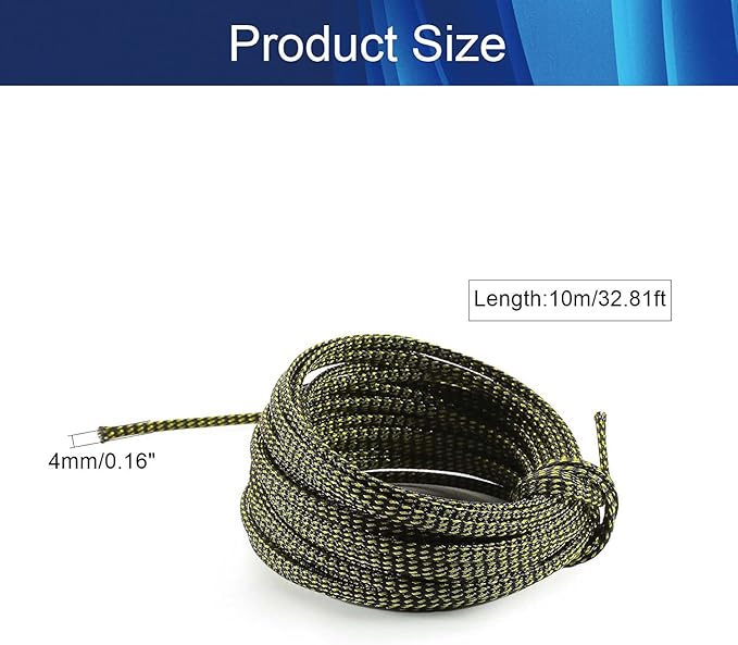 Aicosineg Cable Sleeve Braided Sleeving PET Wire Loom Tubing Cable 32.81ft-1/6inch Wrap Protector for HiFi Audio and Video Headphone Cable Protect Wires from Chewing of Pets Black and Gold