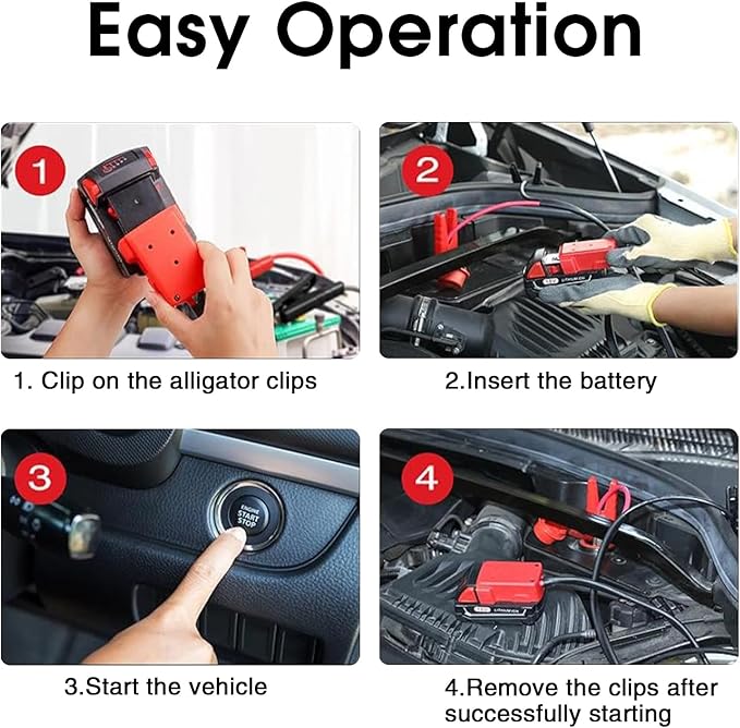 Jumper Cables with Adapter for Dewalt 20V Battery, 3.3FT 8AWG Portable Battery Jumper Starter Automotive Booster Cables Power for Car Jump Starting Using Tool