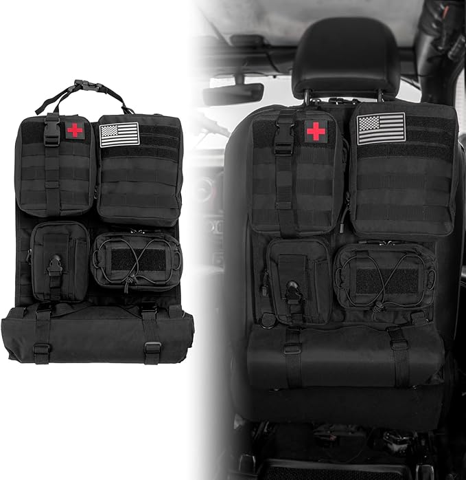 Car Organizer Back Seat, Tactical Seat Back Organizer with 5 Detachable MOLLE Pouches, Universal MOLLE Car Accessories for Vehicle Car Truck SUV
