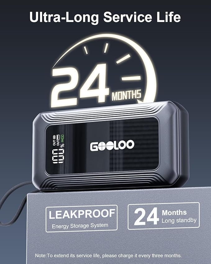 GOOLOO G7 3000A Jump Starter with Built-in Cable,Portable Jump Starter for 45W Fast Charging,12V SuperSafe Lithium Jump Box, Battery Booster Pack Up to 8.5L Gas or 6.0L Diesel Engine