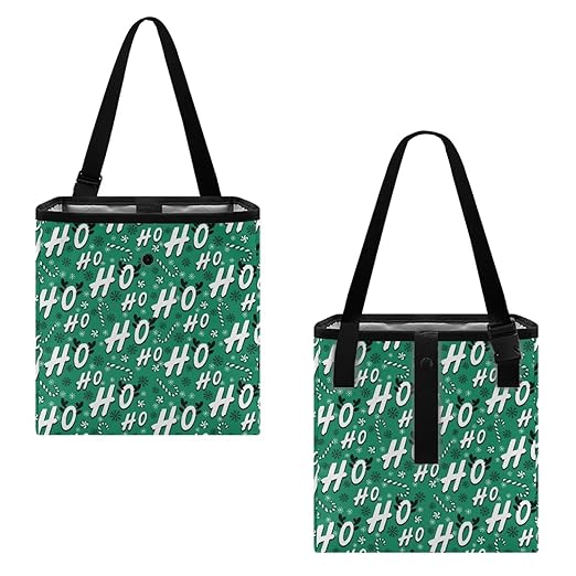 Candy Cane HoHo Pattern Garbage Bag and Water Resistant Trash Can for Car, Leakproof Trash Can for SUV Truck Christmas Car Accessories(Green)