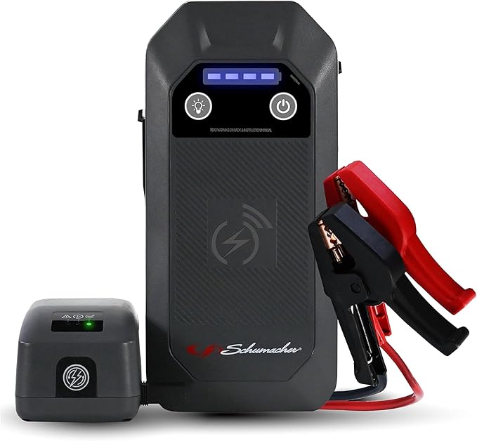 Schumacher Electric 12V Lithium Jump Starter & Power Pack - Portable 1500A Battery Jumper with 10W Wireless Charging, USBA/USBC Fast Charging & Multi-Mode LED Flashlight - 4-in-1 SL1674