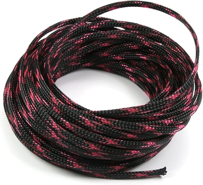 Aicosineg Cable Sleeve Braided Sleeving PET Wire Loom Tubing Cable 32.81ft-1/6inches Wrap Protector for HiFi Audio and Video Headphone Cable Protect Wires from Chewing of Pets Black and Pink