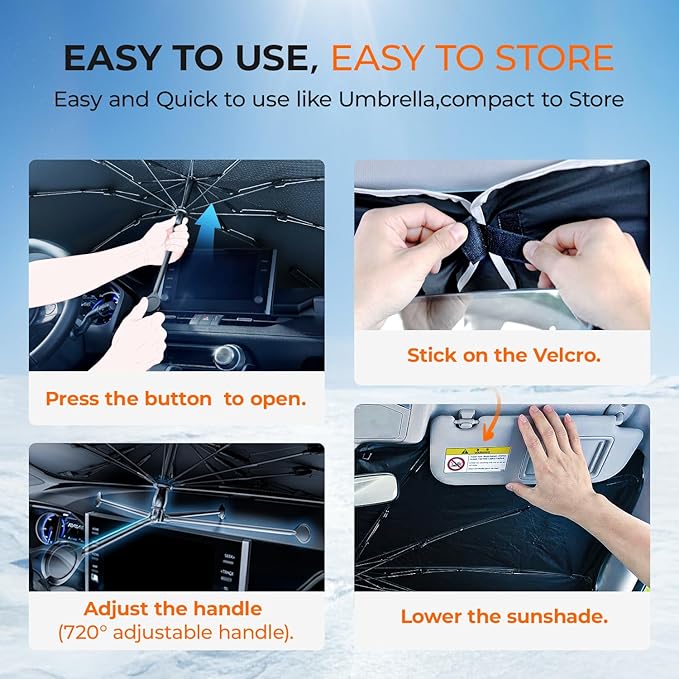 DooGooCoo Windshield Sun Shade Umbrella for Toyota Rav4 Accessories 2013-2024 2025, UV Block Rav4 Sun Shade for Car Windshield, Heat Shield Car Sunshade for Rav4 & Rav 4 Front Window Windshield.