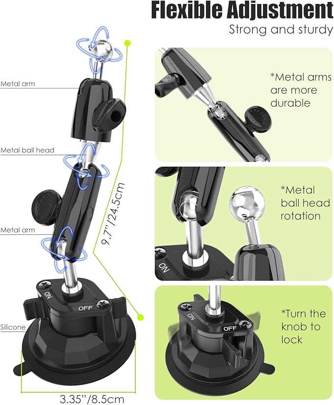 Charchendo Tablet Holder for Car Truck SUV Dashboard Windshield, Strong Suction Cup Tablet Phone Mount with 7.5" Metal Arm 360° Rotation Fits iPad Pro 13/12.9/Air/Mini, Galaxy Z Fold, 4-13" Devices