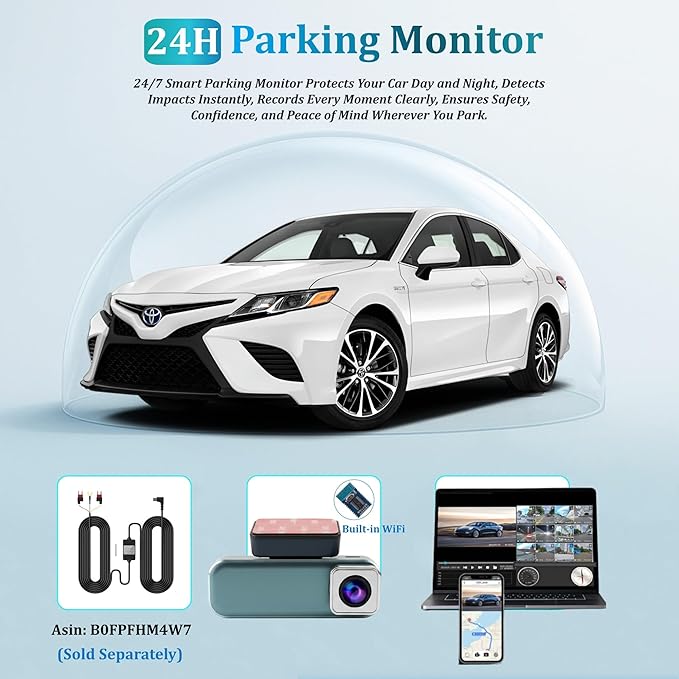 Dash Cam Front and Rear with WiFi, 4K+1080P Dash Camera for Cars, 7Track Dual Car Camera with App Control, 64GB Card, 3.19" IPS Screen, Night Vision, Parking Mode, Loop Recording for Personal Use