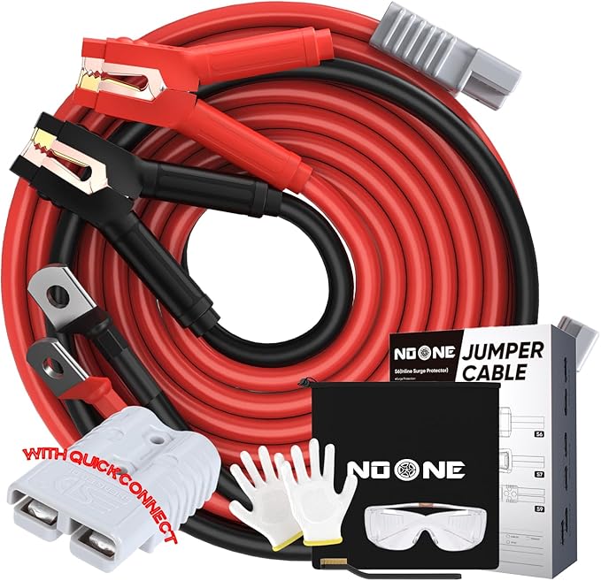 NOONE 2/0 Gauge 30 FT Heavy Duty Jumper Cables - 1500Amp Quick Connect Automotive Booster Jumper Cables for Car, SUV and Truck Battery - Jumper Cables Kit with Gloves, Goggles, Brushes in Carry Bag