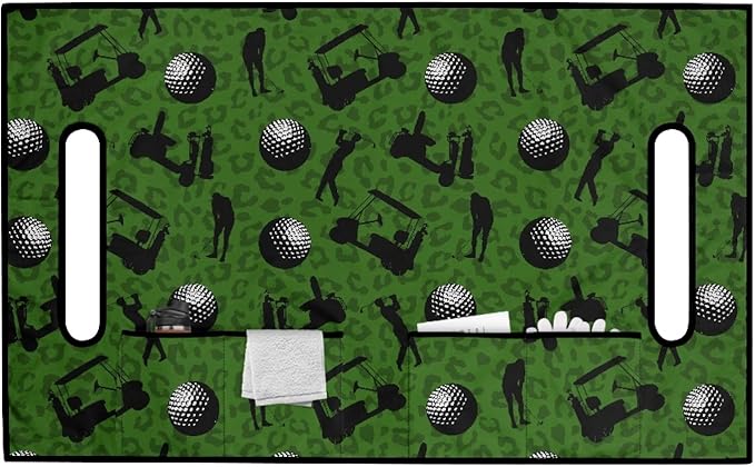 Universal Golf Cart Seat Cover with 4 Pockets Soft Golf Cart Seat Towel Blanket Fits 2-Seat Golf Carts