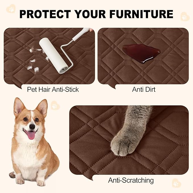 Smiry Reversible Waterproof Couch Covers for Sofa, Washable Dogs Pet Couch Covers for 3 Cushion Sofa Pet Friendly, Water Resistant Furniture Protector Slipcover, Geometric (52"x82", Brown/Chocolate)