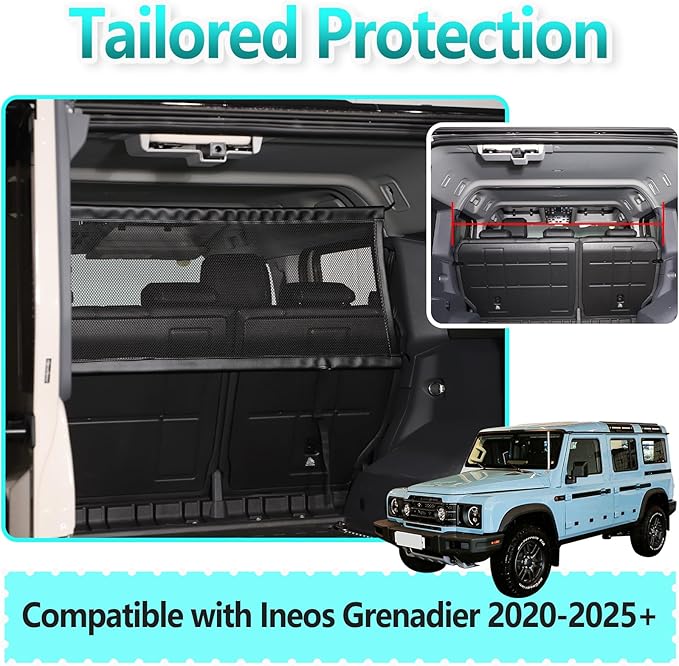 Universal Fit Pet Barrier Car Divider for Ineos Grenadier 2020-2025+ | Heavy-Duty Mesh Backseat & Trunk Dog Fence | Adjustable Vehicle Cargo Net for Travel Safety (Black)
