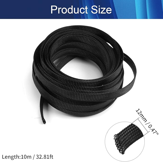 Aicosineg Cable Sleeve Braided Sleeving PET Wire Loom Tubing Cable 32.81ft-4/9inch Wrap Protector for HiFi Audio and Video Headphone Cable Protect Wires from Chewing of Pets Black