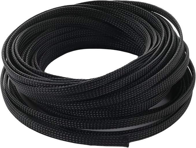 Aicosineg 32.81ft PET Flexible Braided Cable Sleeve 0.25inch Width Wire Loom Sleeving and Organizer Flexible Wire Mesh Sleeve Wrap Protector for TV Audio PC Cords from Pets Chewing Black