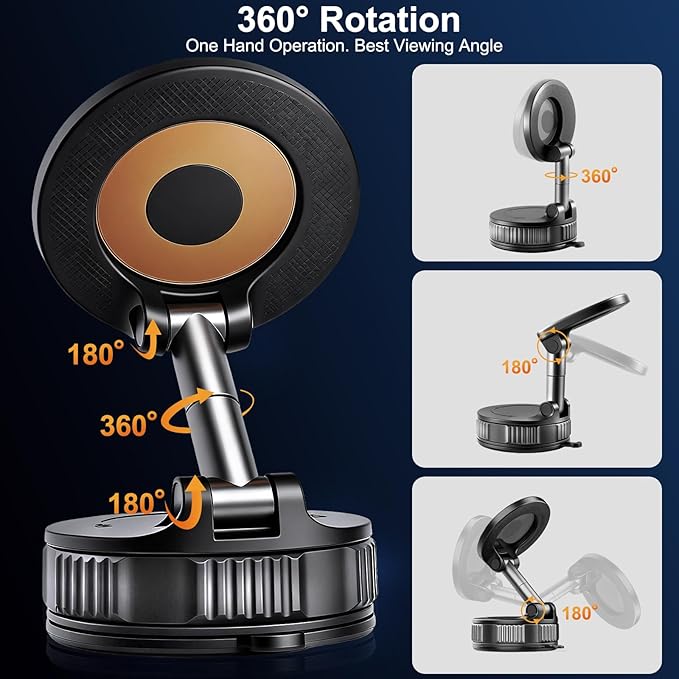 2026 Upgraded Vacuum Magnetic & Suction Phone Mount - Magsafe Car Mount, 20 Super Magnets, 360° Rotation - Foldable & Adjustable for Car/Gym/Mirror, Compatible with iPhone 17 & Android