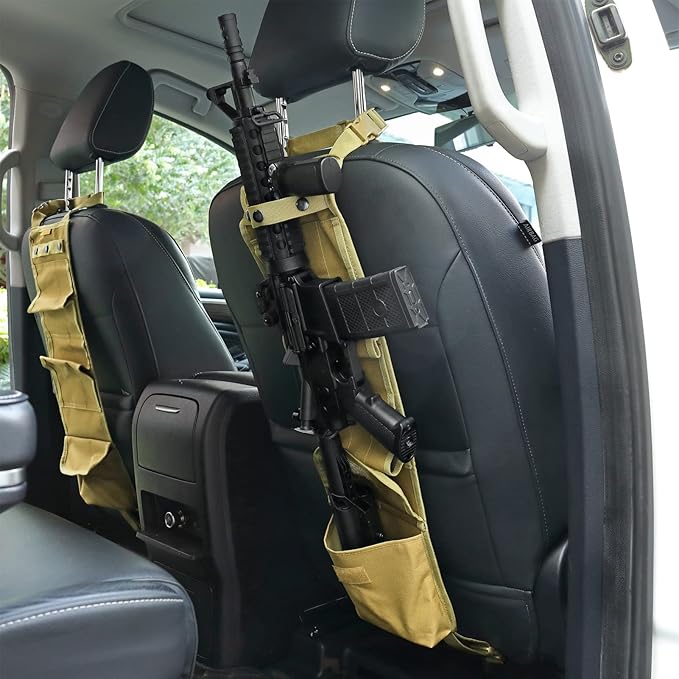 DEYACE 2PCS Automotive Gun Racks, Truck Front Seat Gun Organizer for Hunting Accessories, Gun Holder for Truck with Storage Pockets