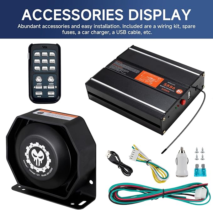 Warning Emergency Siren 12V Police Siren Speaker PA System Kit 200W 125-150dB Remote Control with Handheld Microphone for Car Ambulance Vehicles Fire Truck SUV ATV UTV