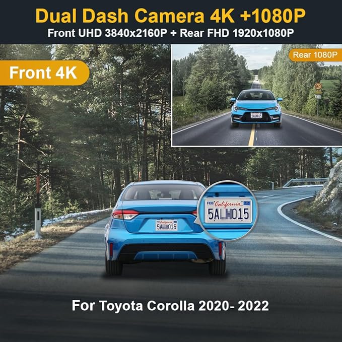 Fitcamx Front 4K and Rear 1080P Dash Cam Adapts for Toyota Corolla LE L XLE XSE SE 2020 2021 2022 Hybrid & Hatchback 2019-2022 (Gen12), Integrated OEM Style, Loop Recording WiFi, G-Sensor, 128GB Card