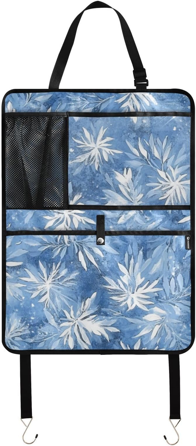 Blue Snowflake 2 Pack Backseat Car Organizer with Storage Pockets Seat Back Organizers for Kids Kick Mats Backseat Protector Automotive