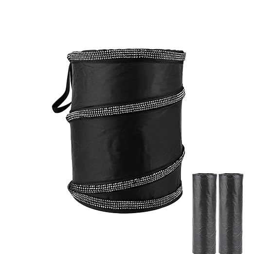 eing Car Trash Can, Portable Garbage Bin with Bling Diamonds, Collapsible Pop-up Water Proof Bag, Waste Basket Bin, Rubbish Bin (1 Pack, Black)