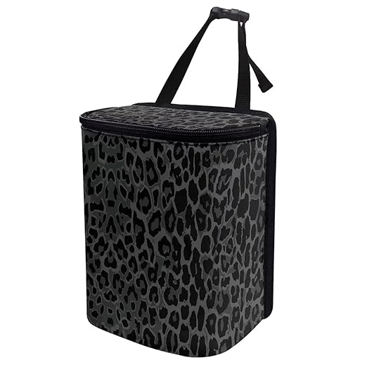 Talayituse Black Leopard Print Car Trash Can with Lid, Leak Proof Auto Trash Bag Hanging Vehicle Garbage Can Multipurpose Storage Container for Back Seat Road Trip
