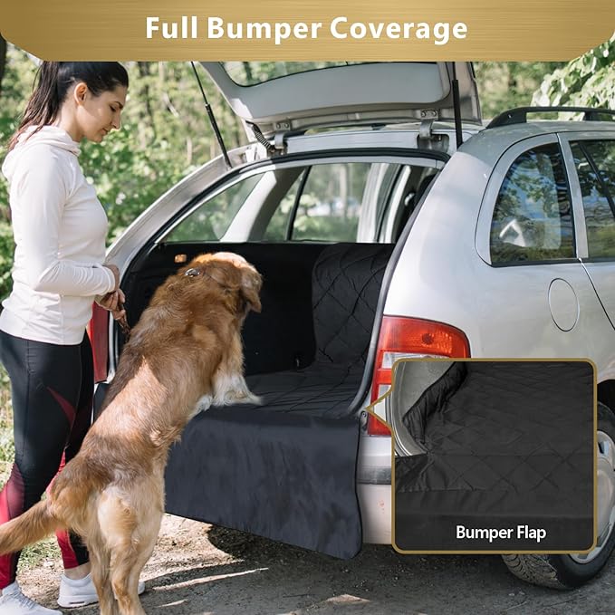 F-color SUV Cargo Liner for Dogs, Heavy Duty Water Resistant Pet Cargo Cover Dog Seat Cover Mat for Mid-Size SUVs Sedans Vans with Bumper Flap Protector, Non-Slip, Standard Size Universal Fit, Black