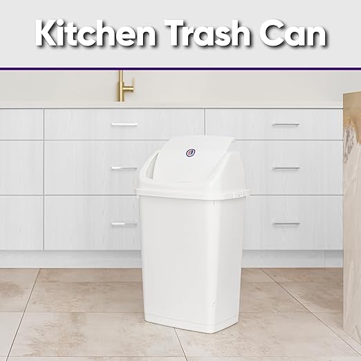 Superio Kitchen Trash Can 13 Gallon with Swing Lid, Plastic Garbage Can Outdoor and Indoor, Large 52 Qt Recycle Bin and Waste Basket for Home, Office, Garage, Patio, Restaurant (White)