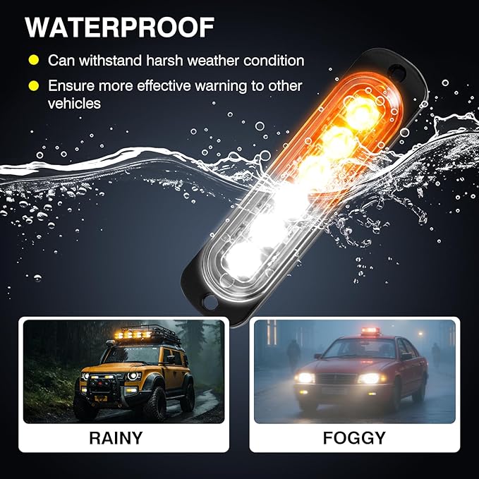 SEISSO 8-Pack 6 LED Sync Feature Strobe Lights Vehicles Trucks Emergency Strobe Lights Kit 12V -24V Warning Hazard Flash Lights Bar Grill Grille Surface Mount Super Bright Waterproof (Amber/White)