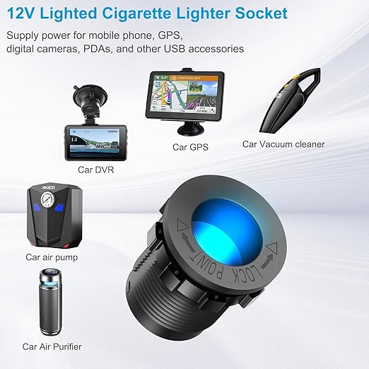 12 Volt USB Outlet RV Accessory 12V Marine Switch Panel, Dual PD30W and QC18W Car USB Port Aluminum Charger, Lighted 150W Cigarette Lighter Socket, Blue LED Voltmeter and Rocker Switch, 4 IN 1 DIY Kit