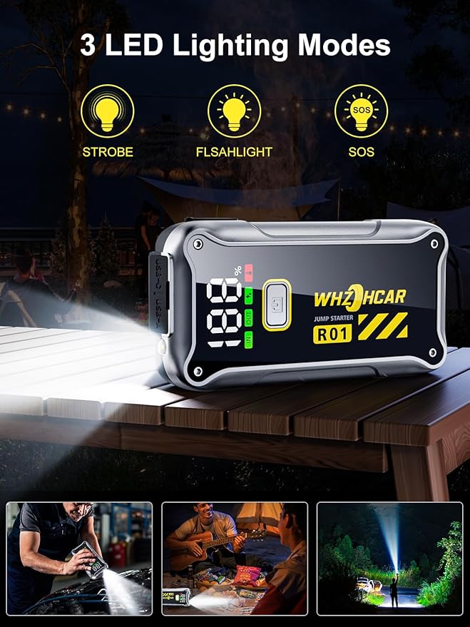 Car Jump Starter,12V 4000A Car Battery Jump Starter (9.0 Gas/7.5L Diesel) Fast Charging Portable Battery Pack with LCD Display Extended Jumper Cables LED Light