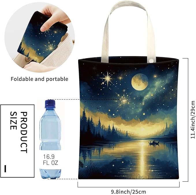 Cute Car Trash Can, Hanging Canvas Car Back Seat Organizer and Storage Bag, Funny Car Trash Bag for Travelling, Outdoor Night Lake Reflection Pattern