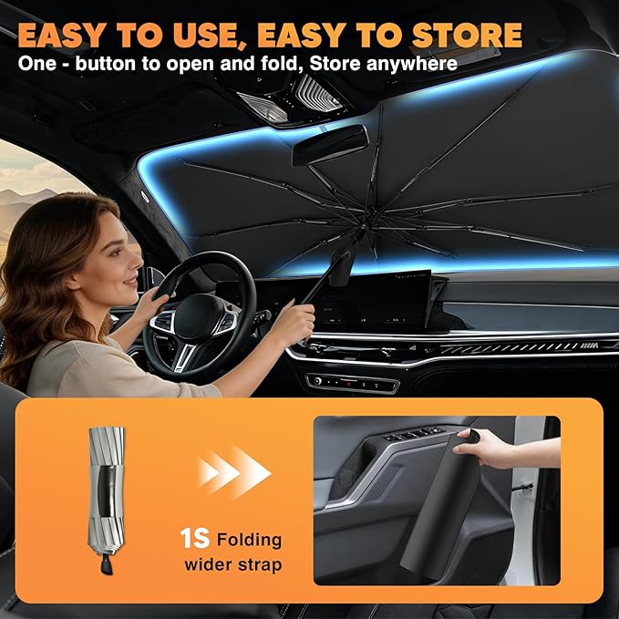 KUST Sun Shade Umbrella for Chevrolet Chevy Equinox 2025 2026 | Custom Fit Windshield Sunshade | Foldable Sunshade with Bendable Handle | Blocks Heat & UV Scratch Resistant Keep Car Cool Sunshield