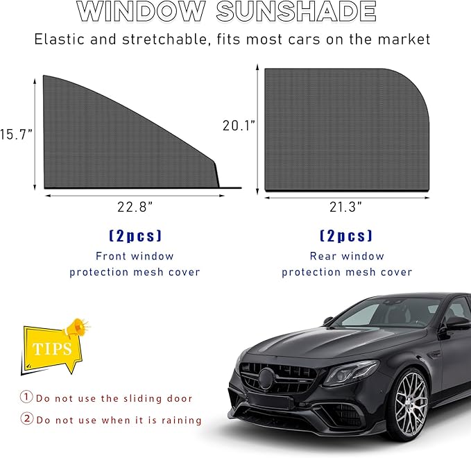 Ohleats 4 PCS Car Window Shades, Auto Front Rear Side Window Sun Shades for Block Heat & UV Protection, Breathable Mesh Baby Window Screen Covers, Universal Car Accessories (Car)