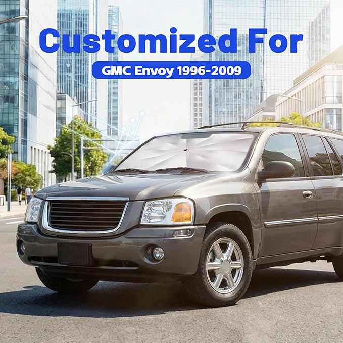 Car Windshield Sun Shade for GMC Envoy 1996-2009 –[Reflective Coated Fabric] Sunshade Umbrella for Front Window, Car Shades Sun Visor Keep Car Cool and Protects Interior, 1:1 Exact Fit